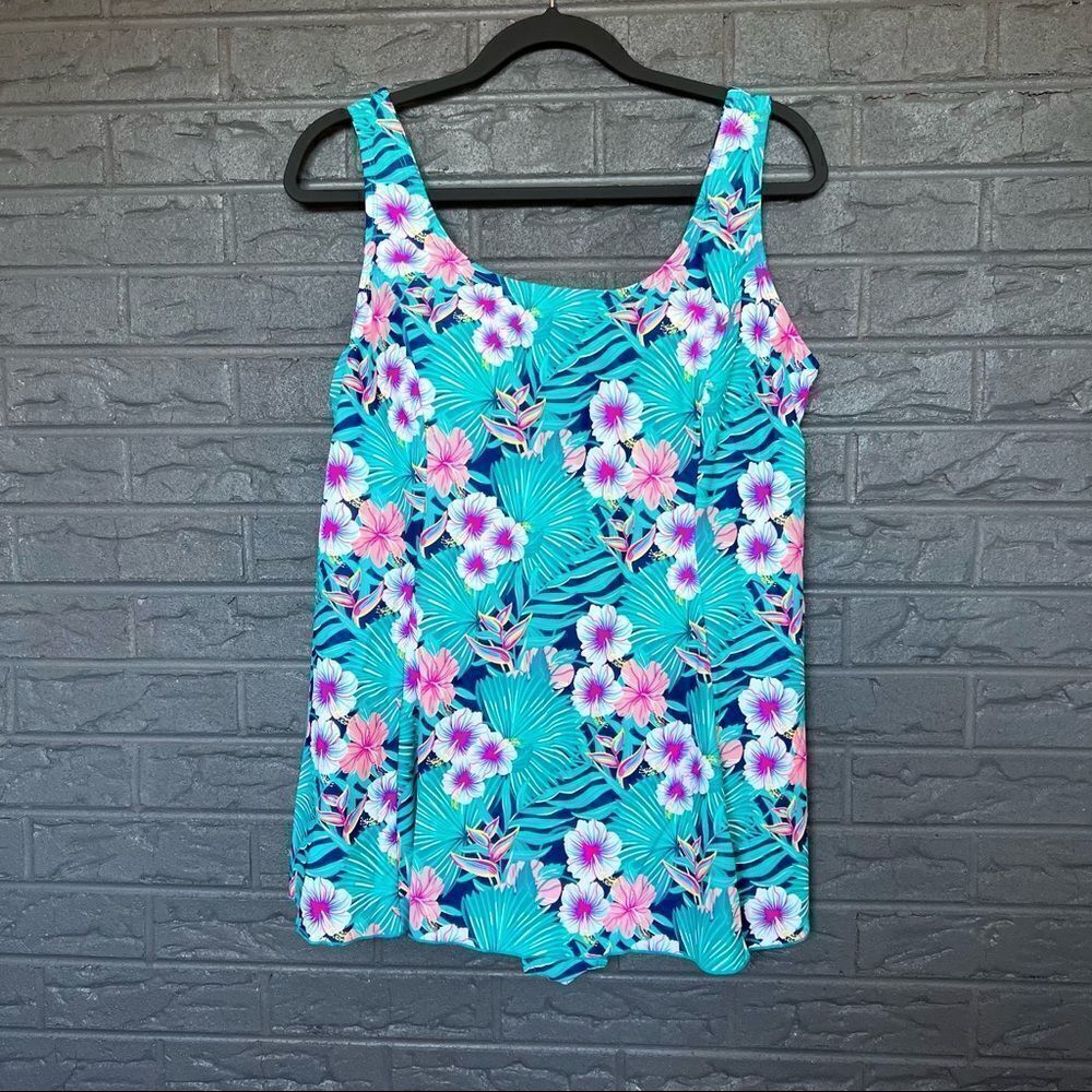 🚨4/$25 Sea & Sand floral tropical one piece swim dress 18